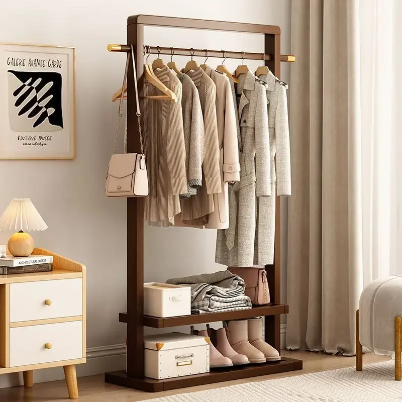 Special Bedroom Coat Rack Floor-to-ceiling Vertical Drying Rack Dormitory Rental Room Balcony Solid Wood Bold Shelf