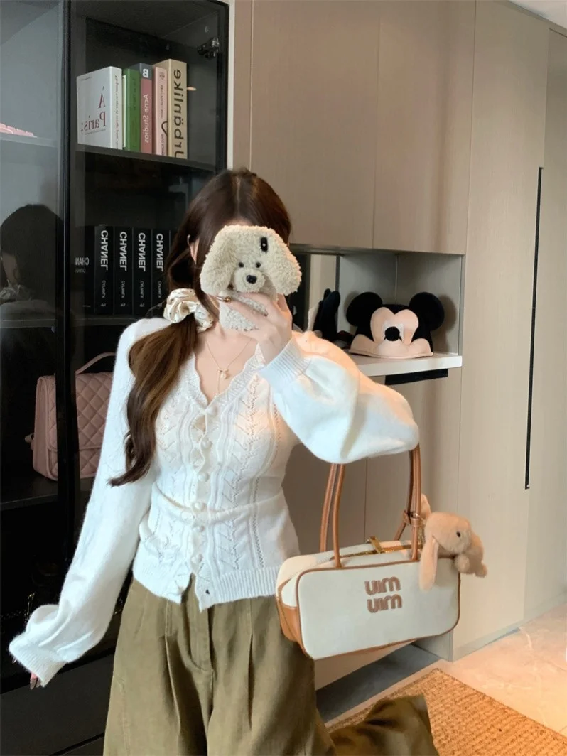 Cardigan aperto V-Ne lavorato a maglia coreano retrò da donna autunno inverno maglione capispalla dimagrante cuore arancione Bule Top