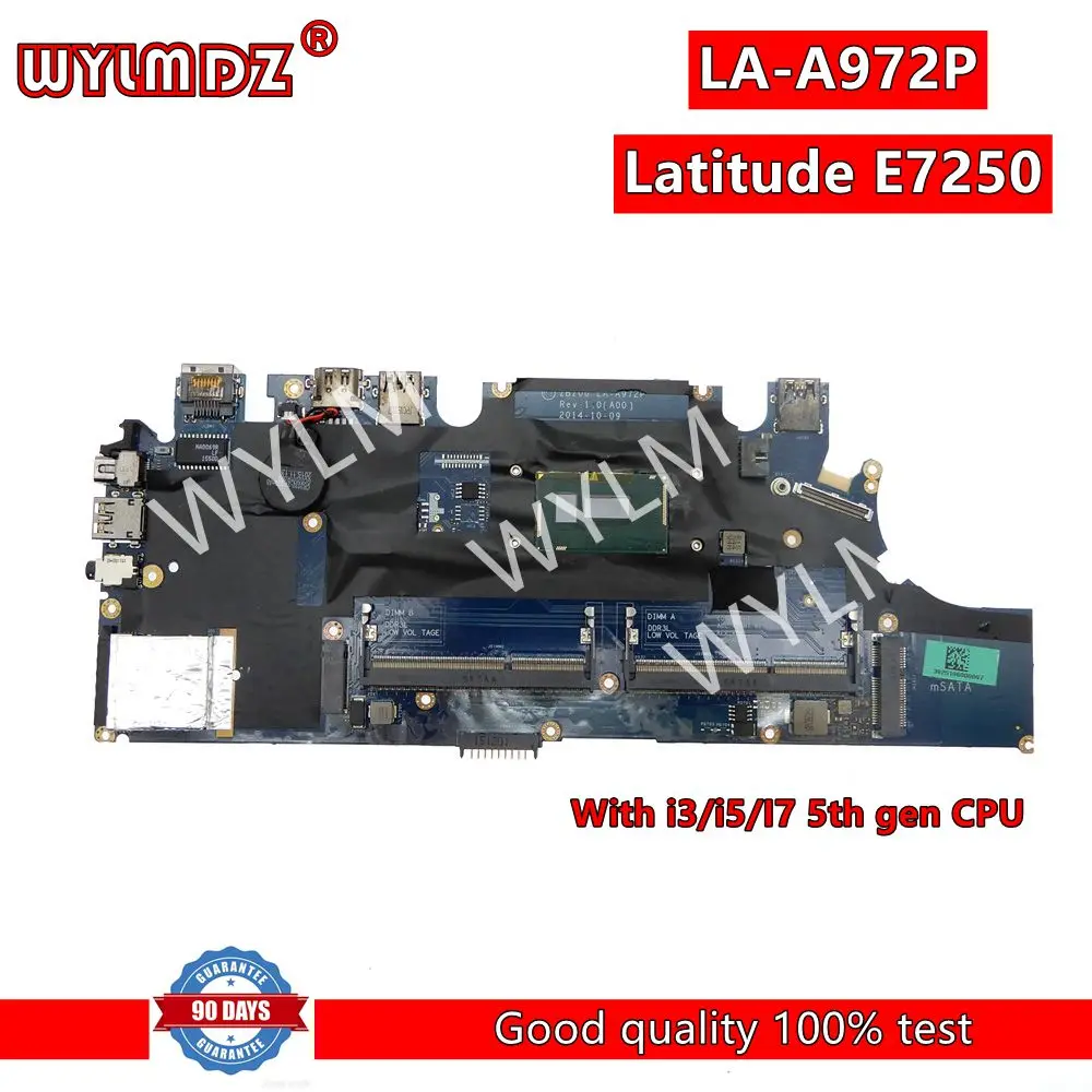 LA-A972P notebook Mainboard For DEL Latitude E7250 Laptop Motherboard With i3/i5/I7 5th gen CPU  CN 0F9HCX