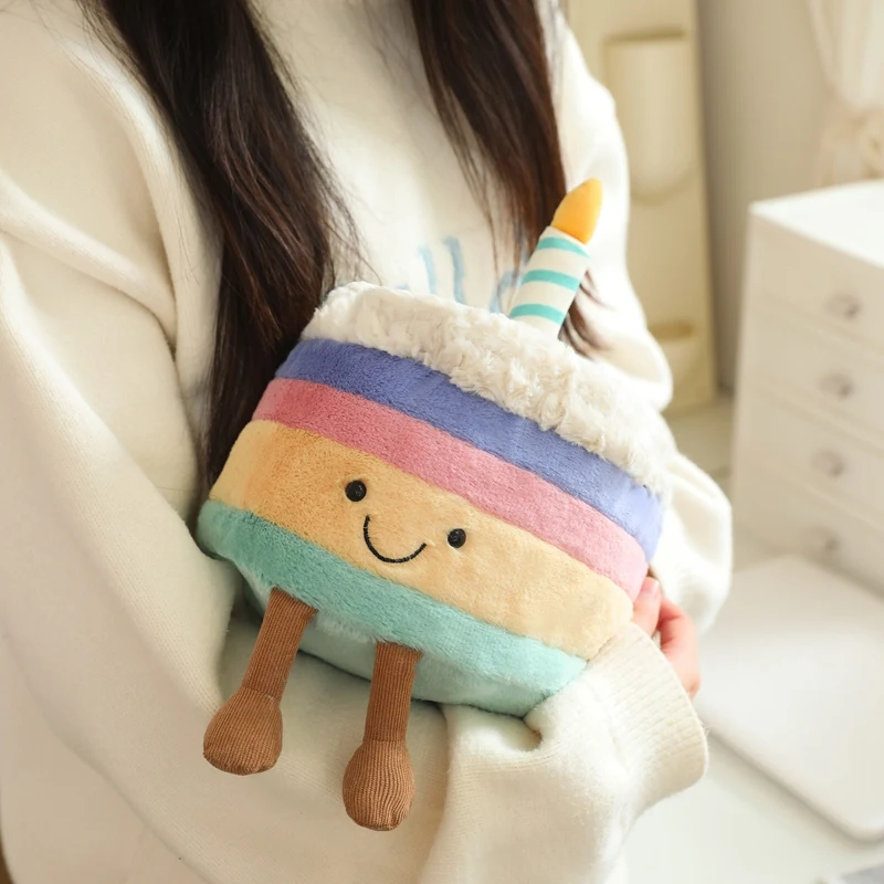 Lifelike Rainbow Cake Plush Toys Cute Stuffed Doll Ice Cream Snack Plush Birthday Cake Candle Party Decor Xmas Gift For Kid Baby