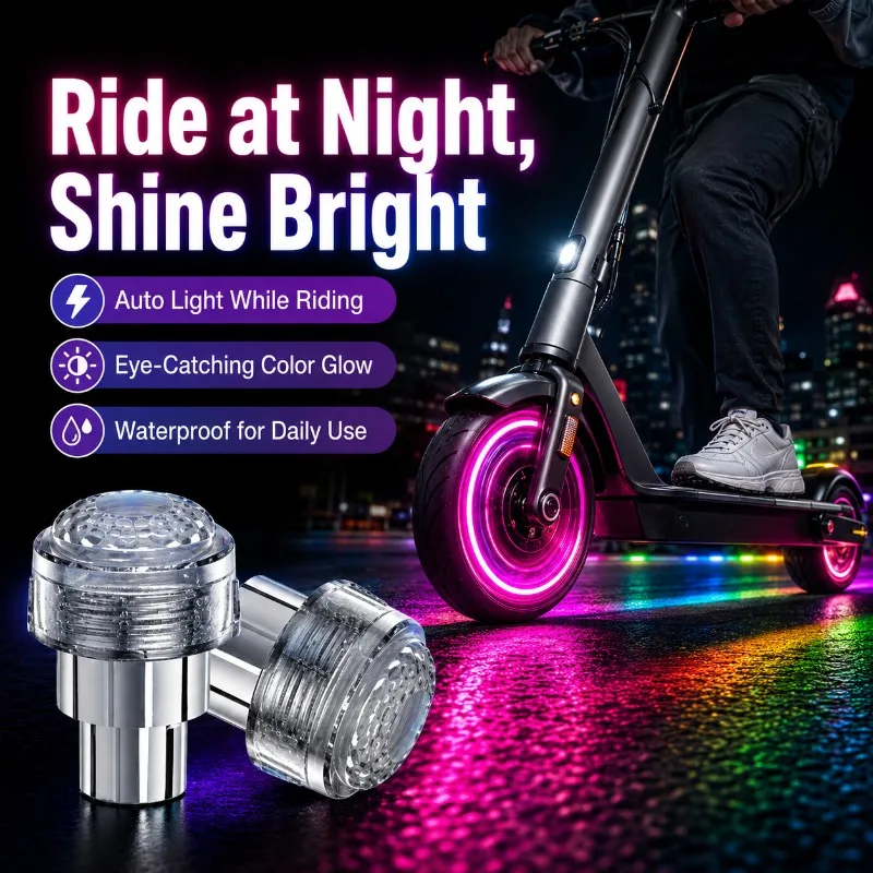 Universal LED Wheel Valve Lights 2/4PCS, Auto on Colorful Flashing Tire Lights for Bicycle, E-Bike, Scooter and Motorcycle