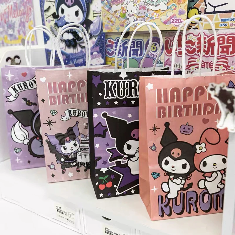 Kids Kuromi Kraft Paper Bags Candy Gift Packaging Bags Cute Cartoon Handheld Gift Bag Birthday Party DIY Decoration