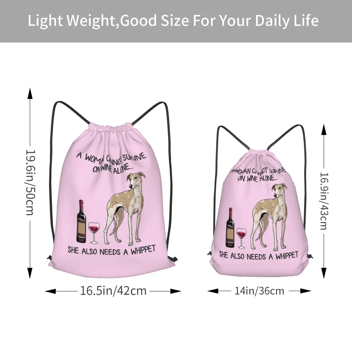 Whippet Dog And Wine Funny Gift For Dog Mom Backpacks Portable Drawstring Bundle Pocket Sports Bag Book Bags for Travel Students