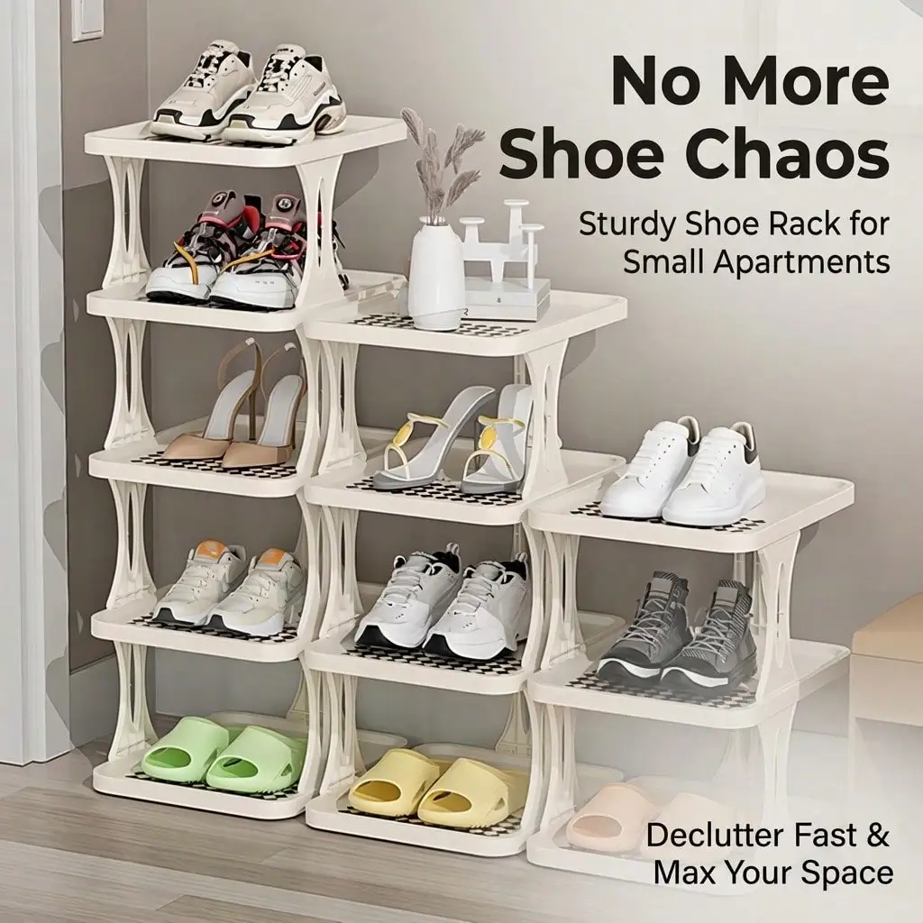 ZNJFLGUI 6-Tier Assembled Plastic Shoe Rack, Simple Multi-Layer Shoe Storage Organizer For Entryway Home Dorm