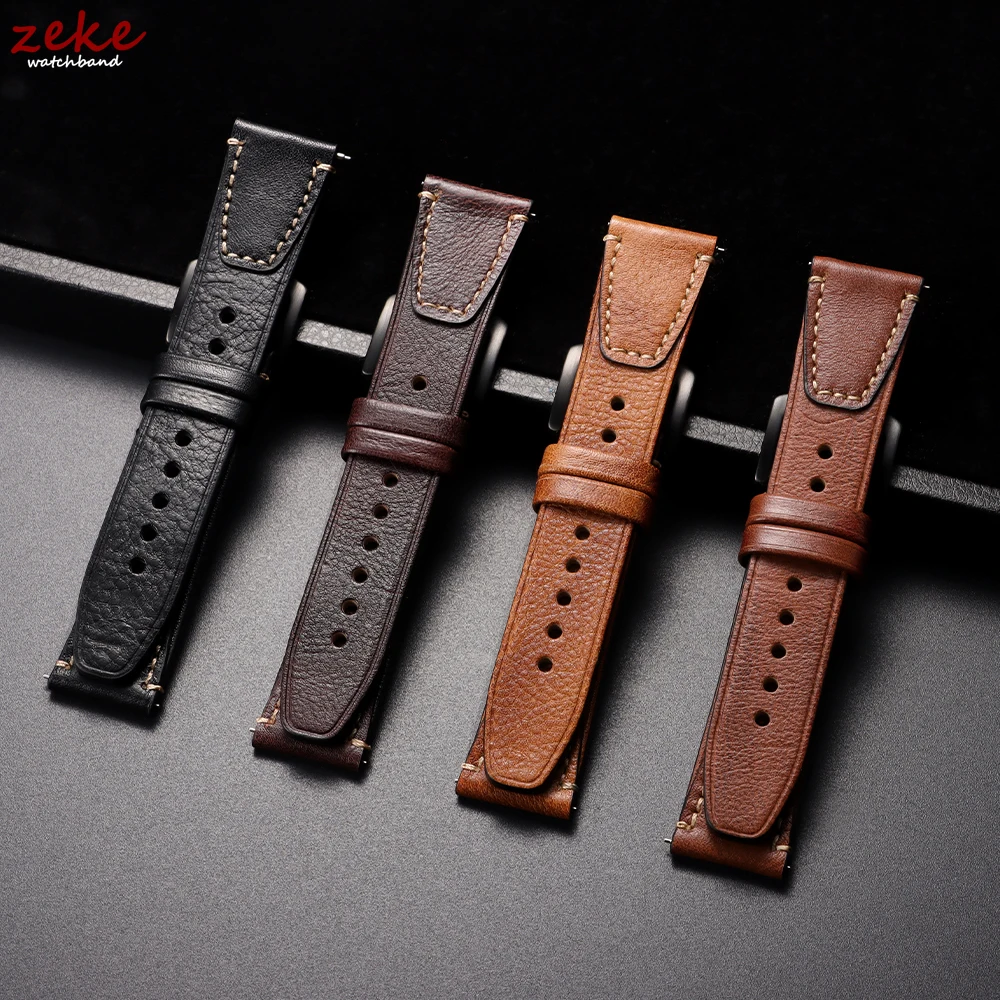 خمر براون جلد طبيعي حزام (استيك) ساعة الإفراج السريع الرجعية النفط الشمع جلد العجل حزام ل Seiko ل رولكس 18 مللي متر 20 مللي متر 22 مللي متر معصمه