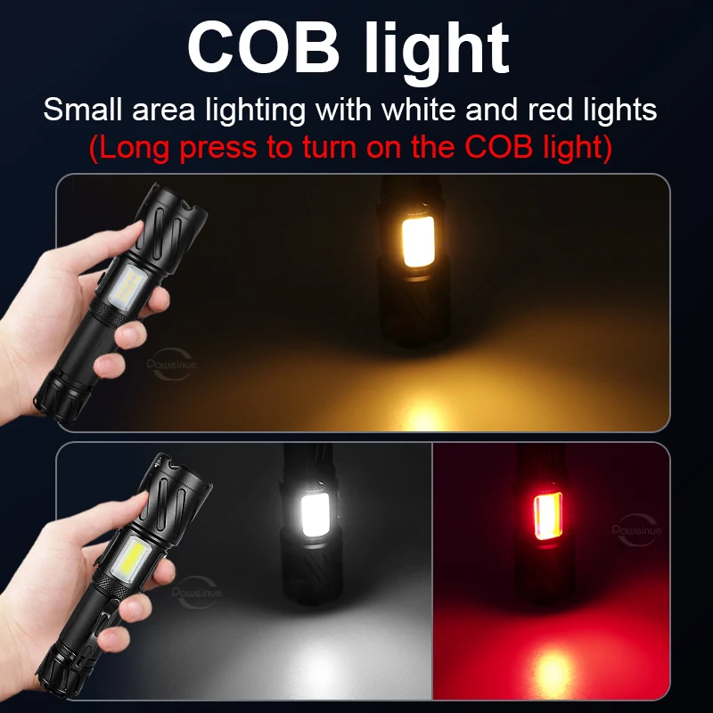 XHP160 LED في الهواء الطلق مصباح يدوي عالي الطاقة قابل لإعادة الشحن ضوء قوي الشعلة 4000K/6000K ضوء جانبي للتخييم التنزه الإضاءة