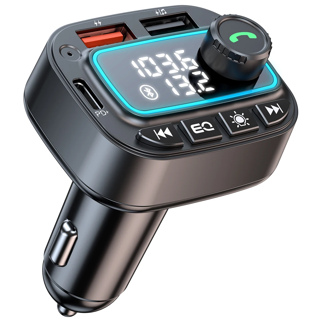 Car Charger Bluetooth 5.3 FM Transmitter 30W USB C Car Adapter Wireless Radio MP3 Player Music Audio Receiver Hands Free Calling