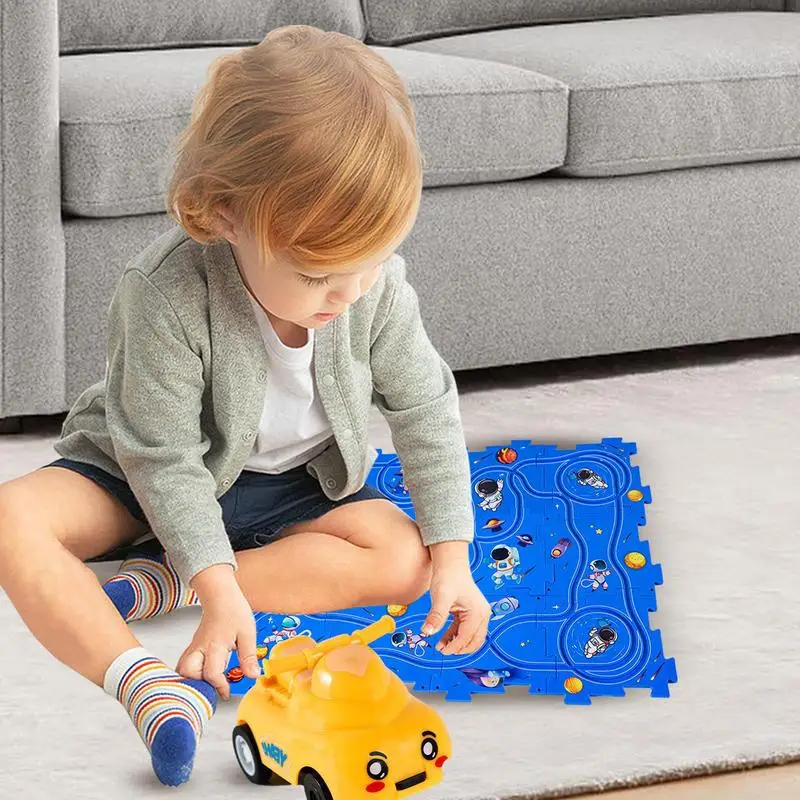 Puzzle Track Car Play Set Toddler Puzzle Board And Rail Car Combo Kids Puzzle Board Car Toys For Home Nursery Daycare Center