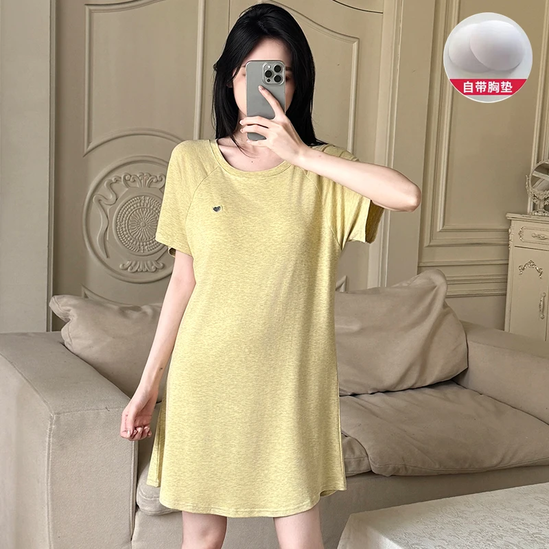 

2025 Summer Short Sleeve Cotton Nightgowns for Women Korean Loose Sleepwear Homewear Femme Nightdress Night Dress Home Nighty
