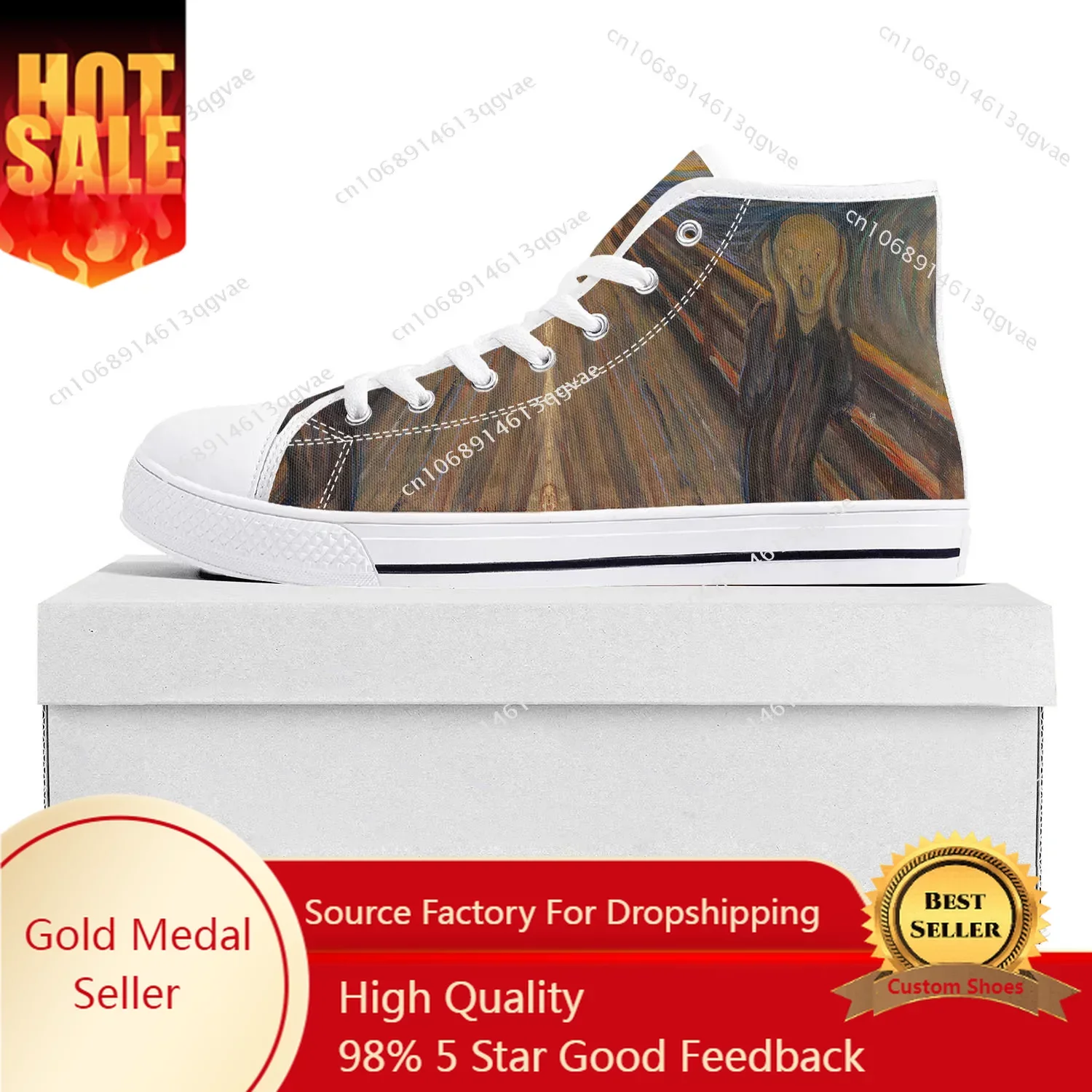 

Edvard Munch Oil Painting The Scream High Top High Quality Sneakers Mens Womens Teenager Canvas Sneaker Couple Shoes Custom Shoe