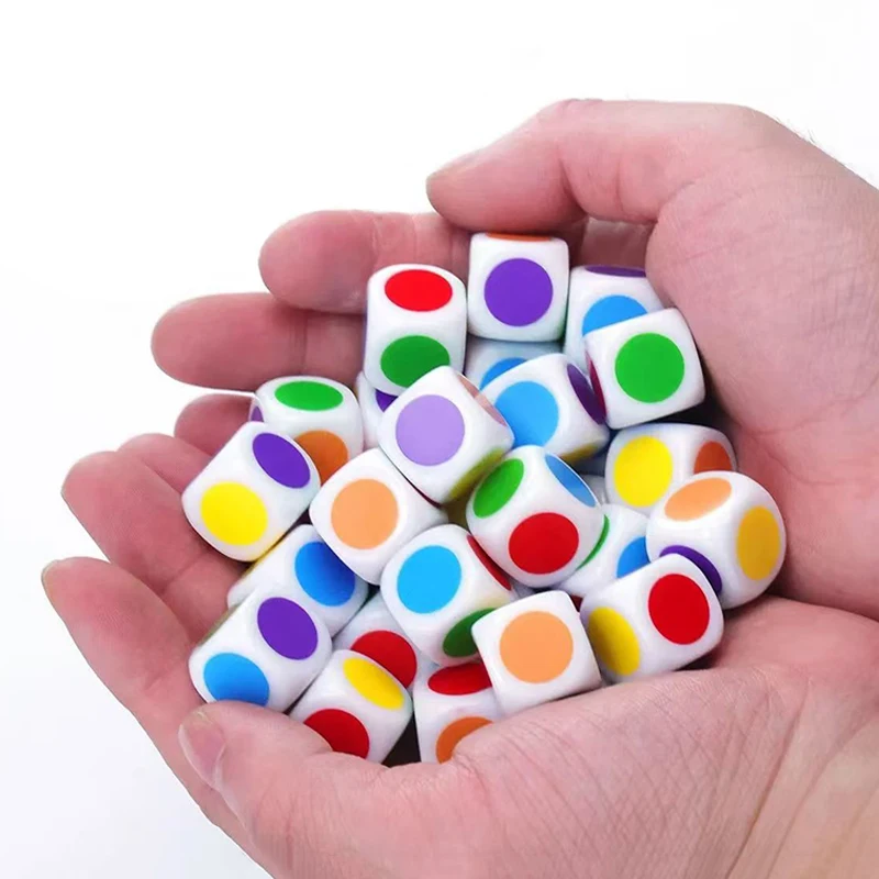 10PCS 16MM Dice with Colored Dots Classroom Prizes Teaching Supplies Math Educational Toys for Kids Boys Girls