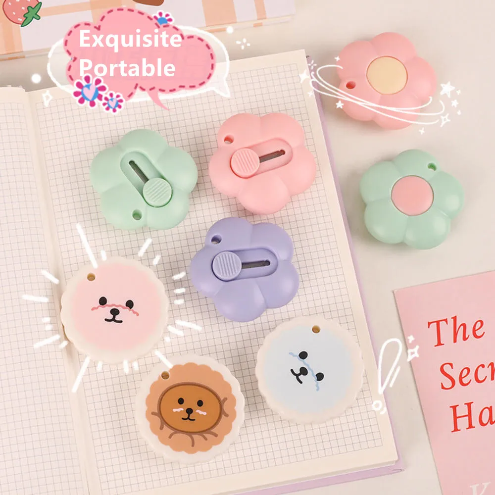 1pc Mini Art Knife Kawaii Flowers Retractable Paper Cutter Portable Utility Unpacking Envelope Office Cutting Cutter Box Openner