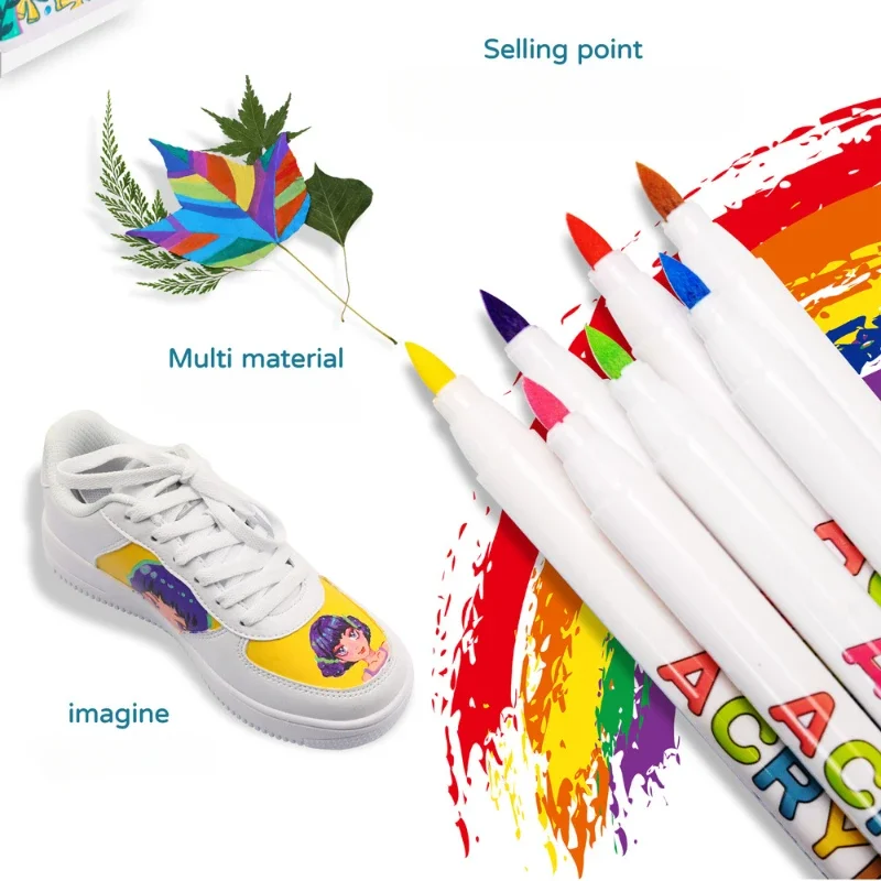 Multi Color Pink Acrylic Marker Pen Set, Soft Head Quick Drying,Waterproof Foldable  Hand Painted Graffiti Art Painting