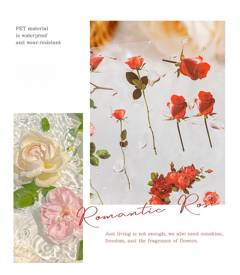 6 Sheets/pack PET Die-cut Sticker Retro Plants Flowers Ferns Clovers Lavenders DIY Scrapbook Junk Journal Collage Materials