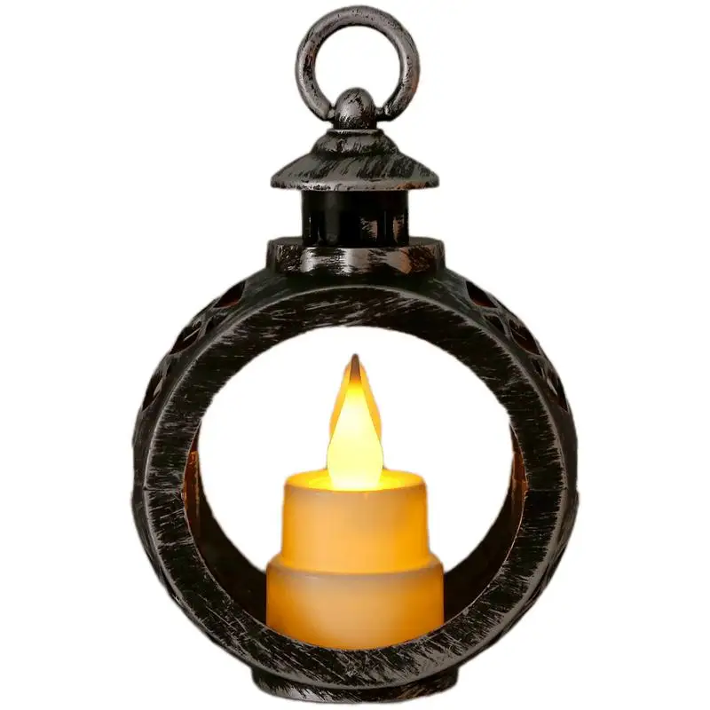 

Lanterns Decorative Indoor Round Candle Lantern With LED Flameless Candle Electronic Candle Lamp For Living Room Fireplace