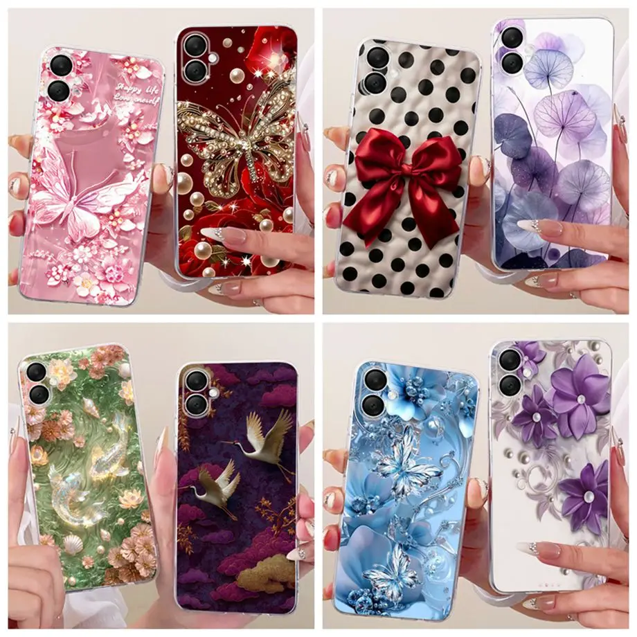 Für Samsung Galaxy A06 Hülle A065F Neue Modische Blumen-Schmetterlings-Muster-Schutzhülle Weiche Silikon-Handyhülle für Samsung A06 A05 4G Tasche