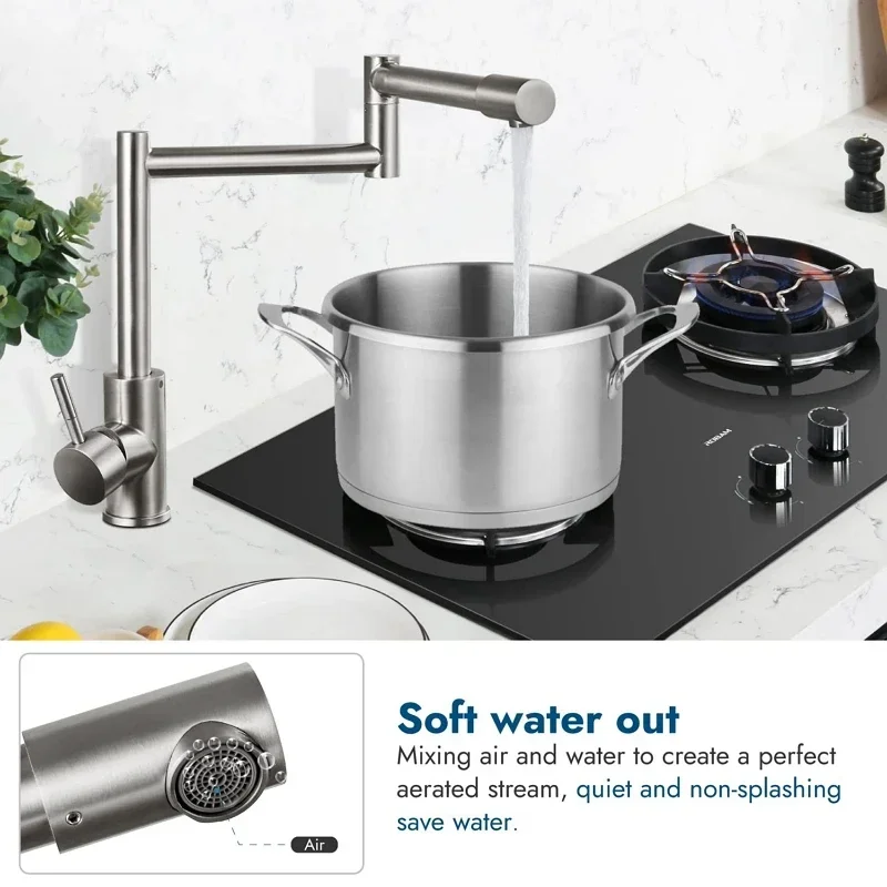 Смеситель для наполнения кастрюль из нержавеющей стали, поворотный рычаг, складной выдвижной излив, растягивающийся смеситель для горячей и холодной воды, кухонный кран, поворотный на 720 градусов