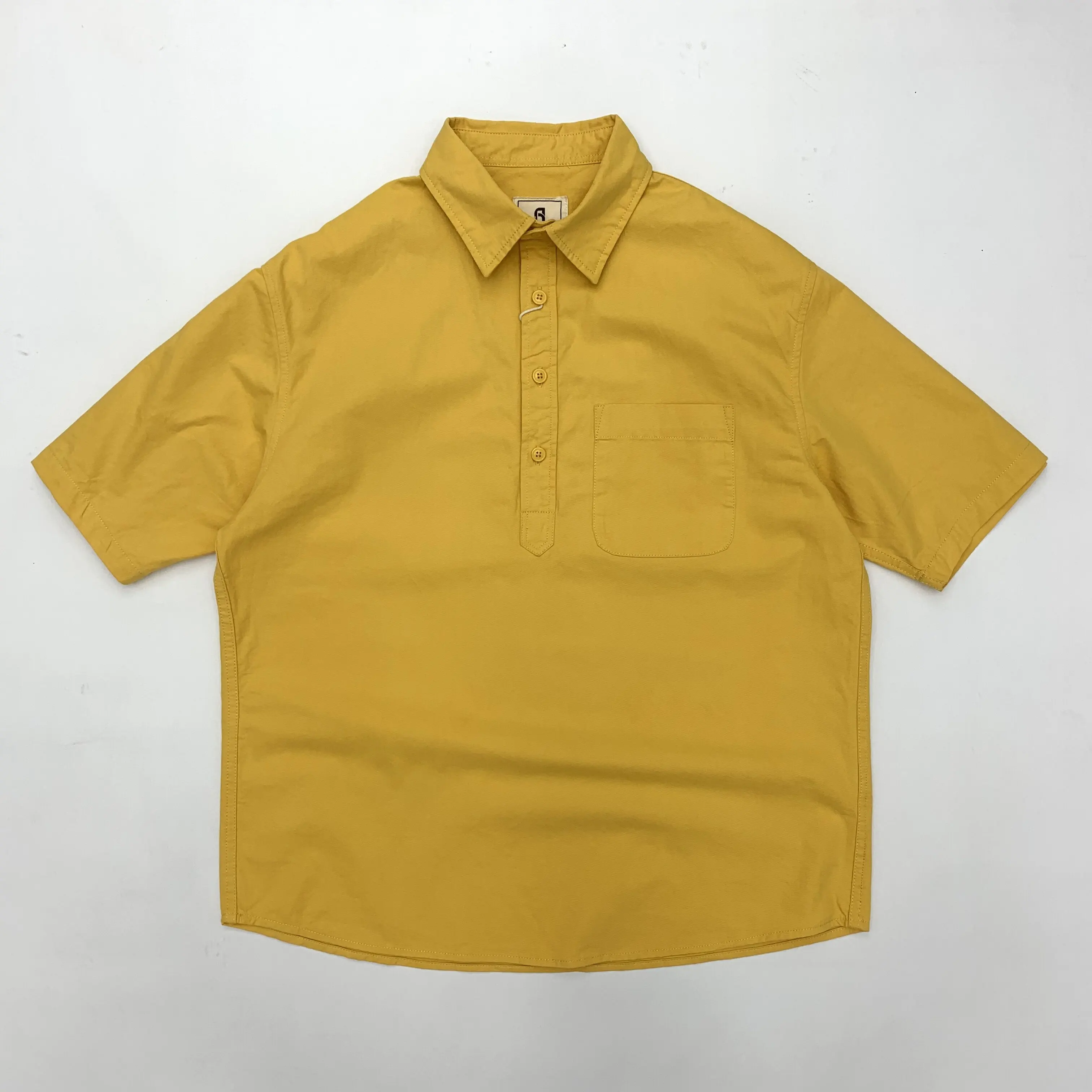 Short Sleeve Half-Placket American Casual Shirt 100% Cotton Japanese Retro Summer Loose Fit White Hong Kong Style Top for Men