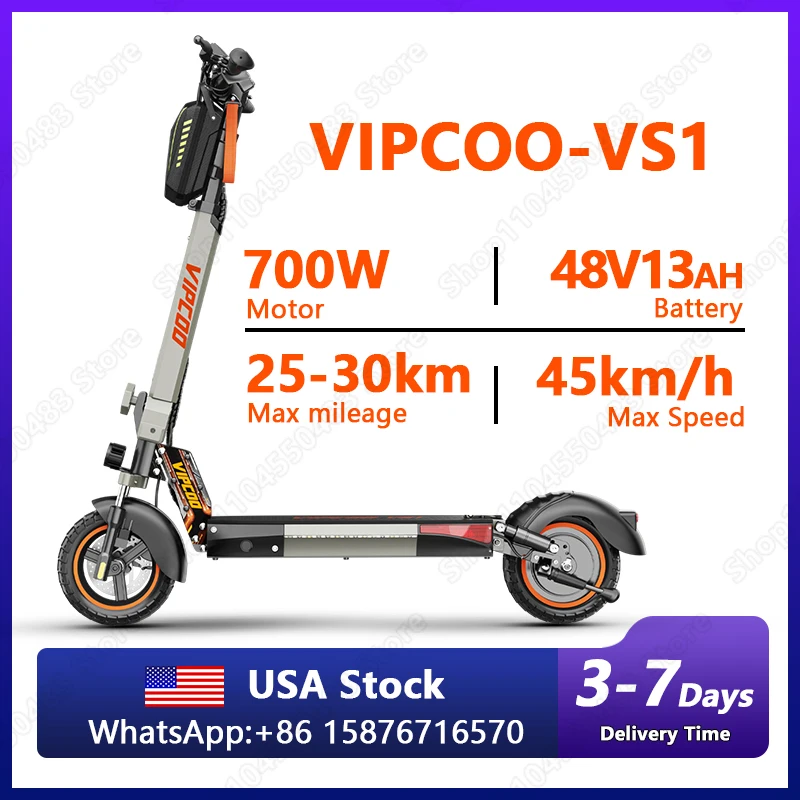 VIPCOO-VS1 eScooter 700W Motor 48V13AH Battery Portable Folding Design Electric Scooter 10 Inch Off-road Air Tire Fold E-Scooter
