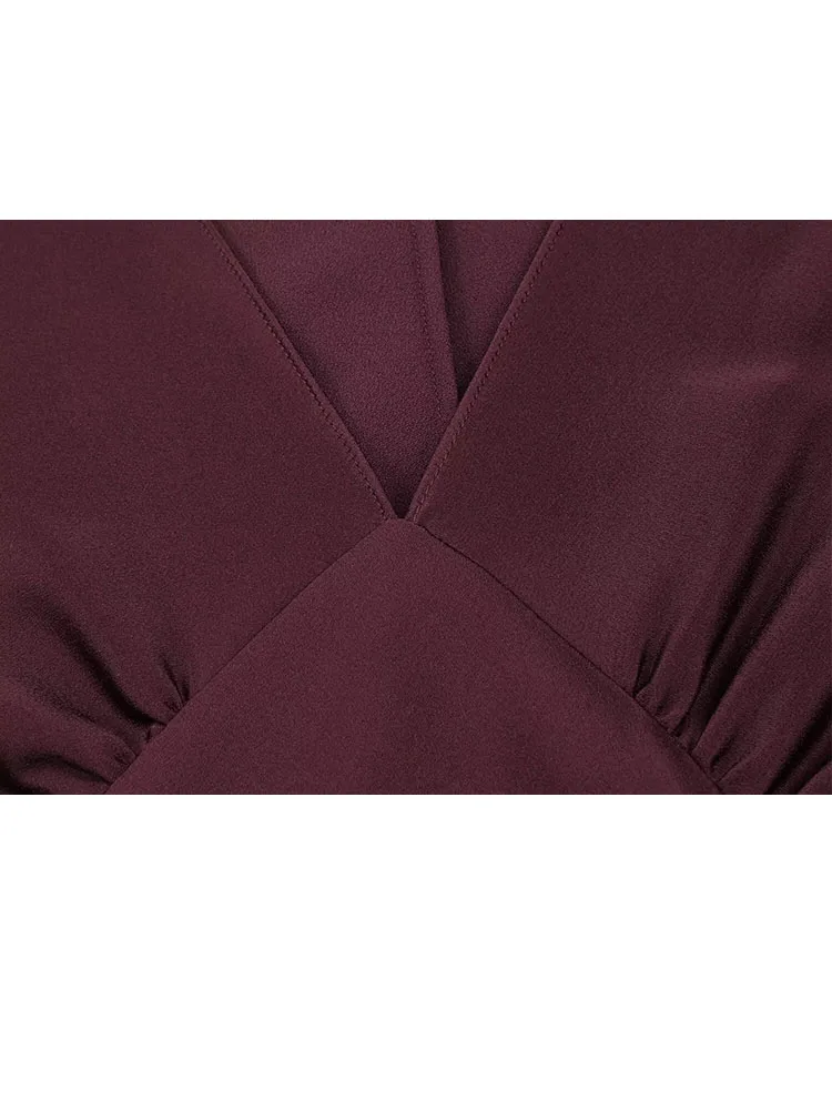 HH المرأة موضة جديدة مزاجه بسيط الحرير وشاح من الساتان فستان طويل الإناث أنيقة الخامس الرقبة ضئيلة طويلة الأكمام ألف خط فستان Mujer #6