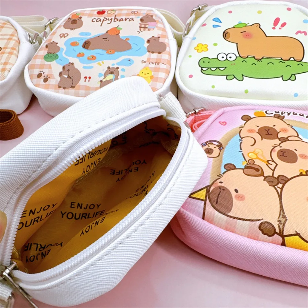 Tas selempang kulit PU Capybara tali dapat diatur tas bahu kartun kolam tahan air dompet hewan Kawaii Sekolah