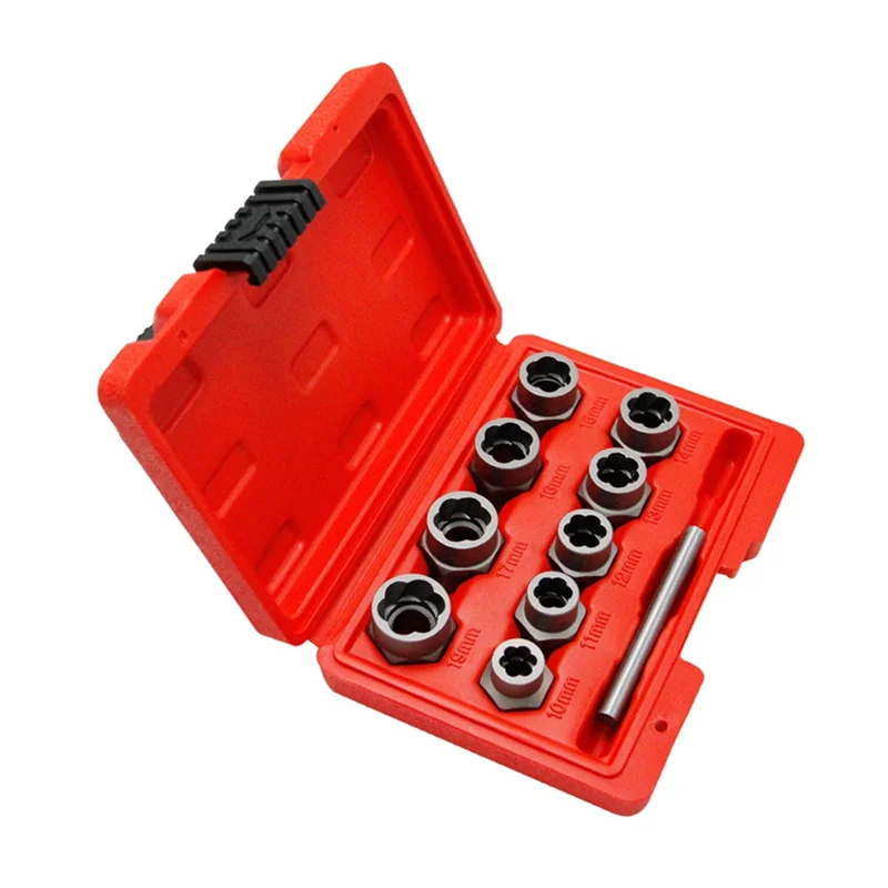 

J1UL1N 10Pc Nut Extractor 1/2 Square Hole Air Cannon Electric Wrench Use Sliding Nut To Remove Red Box Tool Set