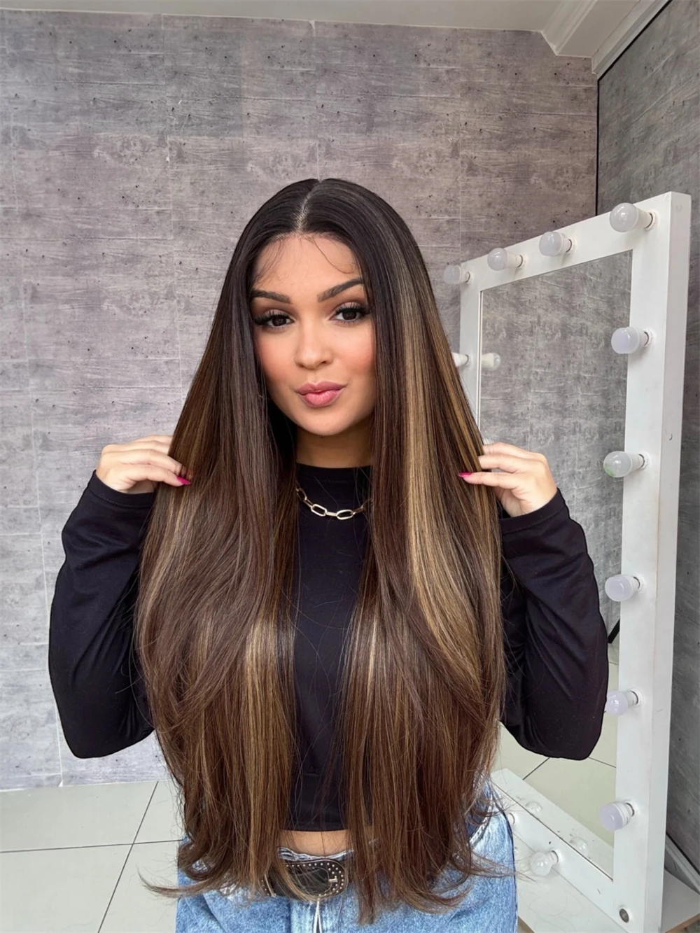 13x4 Free Part New In Ombre Warm Brown Synthetic HD Lace Front Wig for White Black Women Glueless Wig Small Large Szie Cap 28''