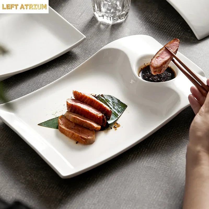 Irregular Rectangular Plate Ceramic Tableware Dumpling Plate Snack Dish Serving Plate Steak Dish Artistic Conception Tableware