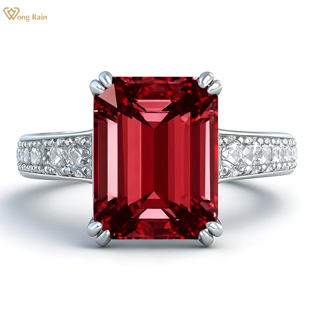 وونغ المطر الكلاسيكية 925 فضة 8*10 ملليمتر روبي الزمرد عالية الكربون الماس الأحجار الكريمة خواتم الخطبة للنساء غرامة مجوهرات هدية