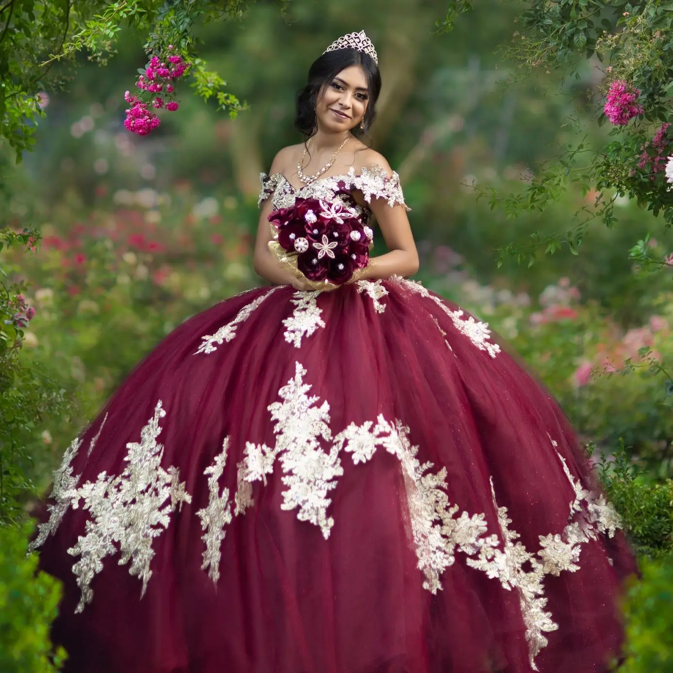 

Бордовые платья Quinceanera Sweet 16 аппликация с блестками vestidos de 15 лет 2023