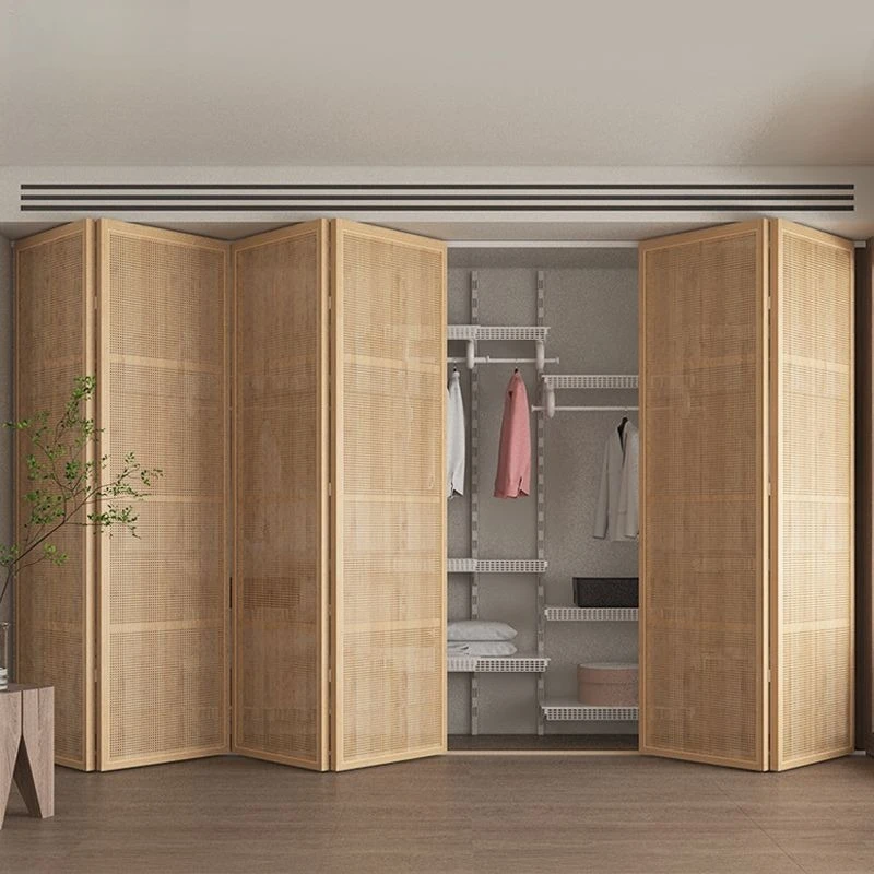 Open wardrobe door Rattan folding sliding sliding Japanese wardrobe door Nanzhu solid wood louver cloakroom door