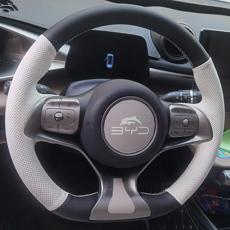 

For BYD Yuan Plus Seagull Steering Wheel Cover e2 Hand Sewing Genuine Leather 22-23-24 Dolphin Handle Cover Special Accessories