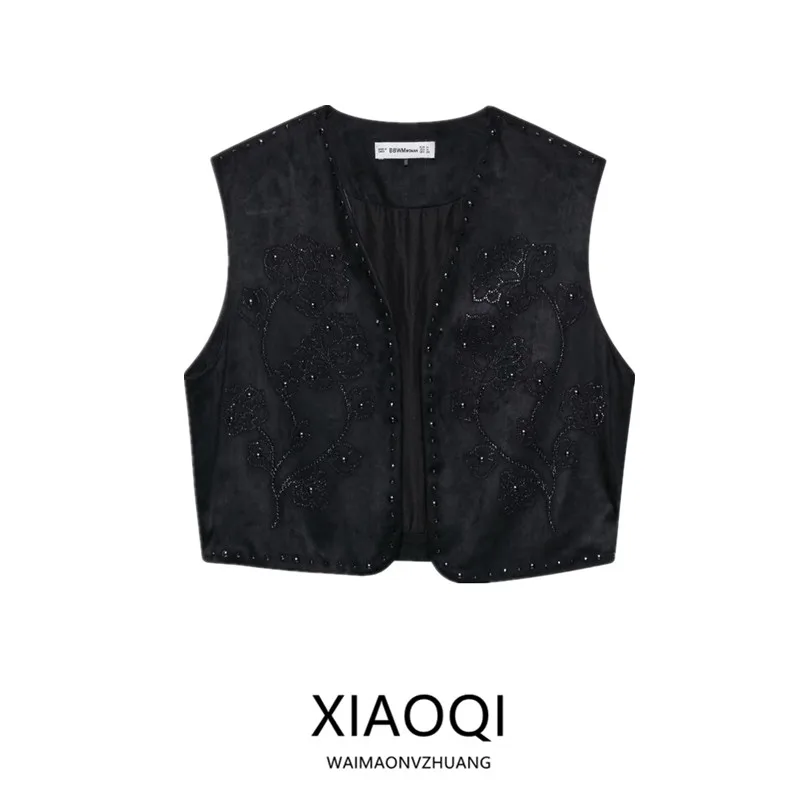 

Spring 2025 Women's Faion Versatile Bright Embellied Faux Velvet Vest 638043 ort Length All-Match Effect Jaet