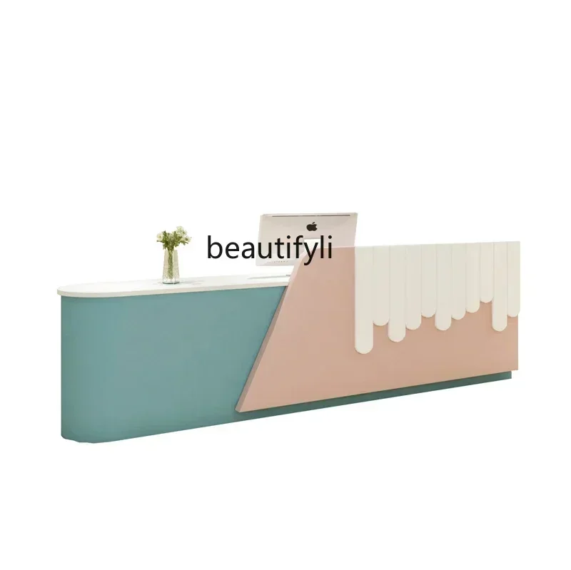 

Kindergarten paint front desk checkout page reception desk simple modern bar counter table