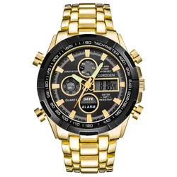 Big Brand Watches For Men Fashion Alloy Band Dual Time Multi-function Sports Chronograph Business Watch Black Montre Homme 2024