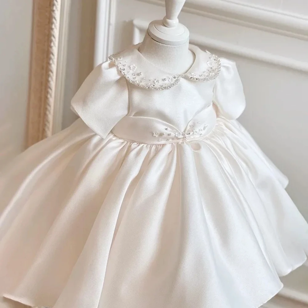 Korean White Baby baptism Flower Girl Dresses for Wedding Kids Infant Gown Birthday Party Clothes Princess costume Child dress