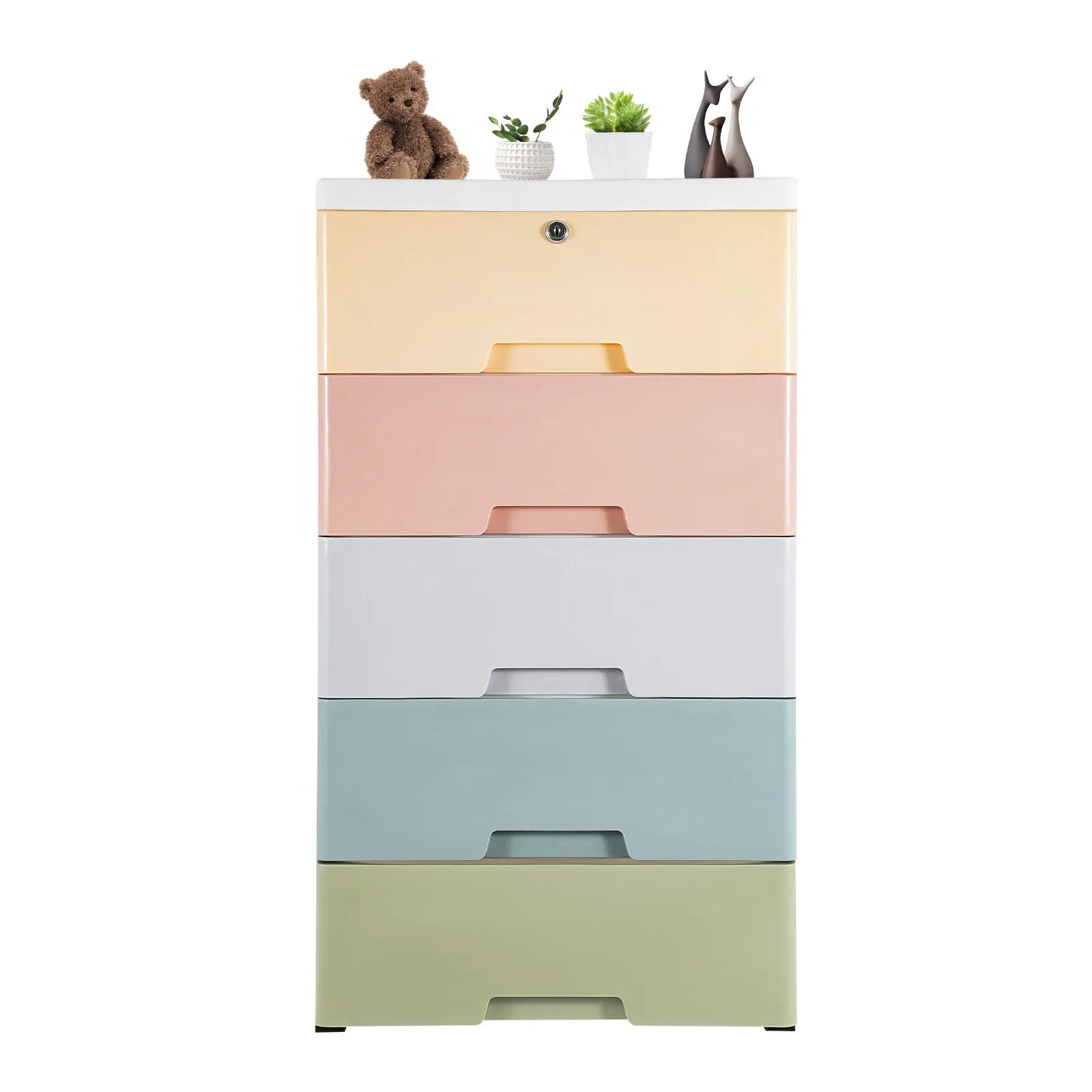 

5 Drawer Plastic Garage Storage Cabinet Space-Saving Thickened Children's Wardrobe Multi-layer Snack Drawer Organizers with Lock