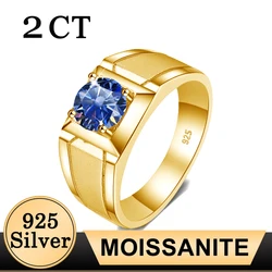 Royal Blue Moissanite Ring Original Color 2ct for Men VVS1 925 Sterling Silver Wedding Gifts Man Ring Fine Jewelry Not Fading