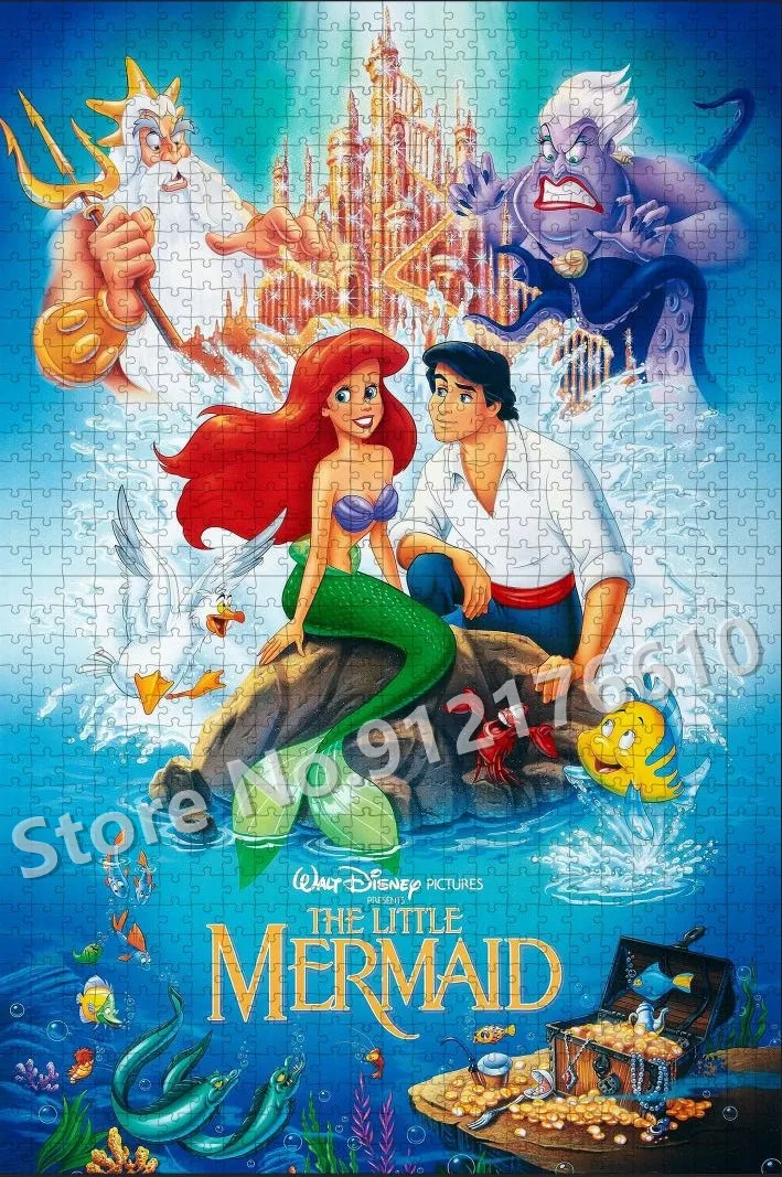 108/200/300/500/1000 조각 퍼즐 디즈니 공주 인어 아리엘 지그 소 퍼즐 가족 게임 압축 해제 교육 장난감 선물