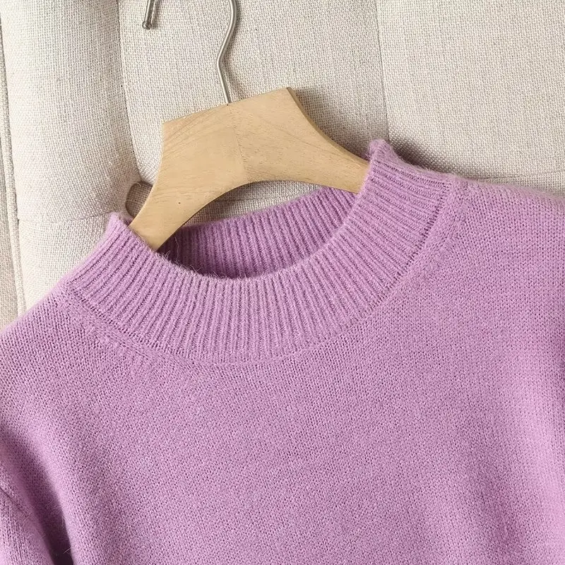 Maxdutti Vintage Loose Wool Knitwear Sweaters Violets Color Winter Pullovers Fashion Sweaters Women