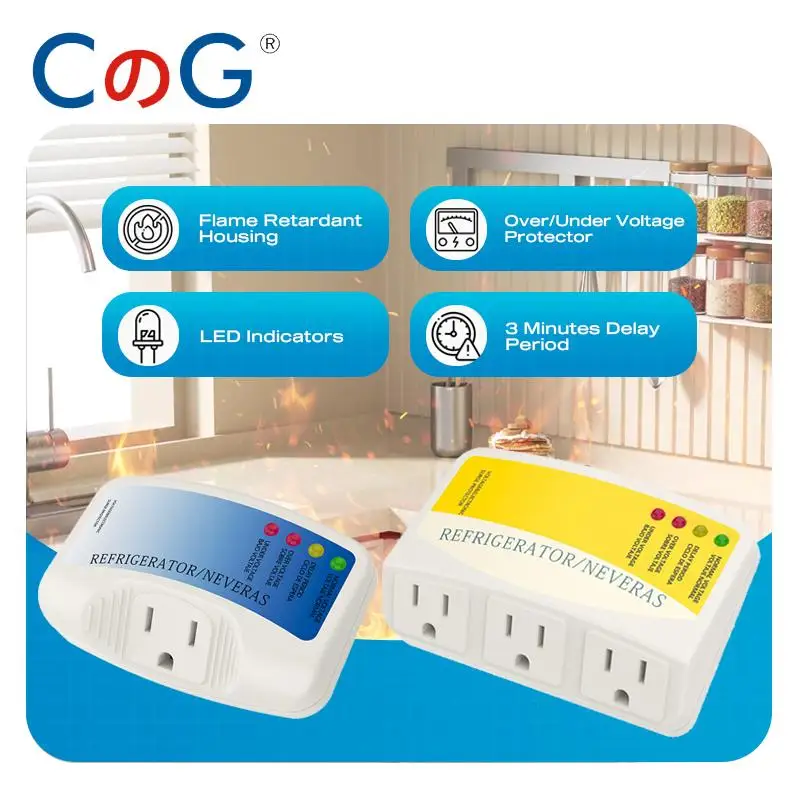 CG Three Outlet Voltage Surge Protector 120VAC 12A Home Appliances Brownouts Plug Outlet for Refrigerator TV Air Conditioners