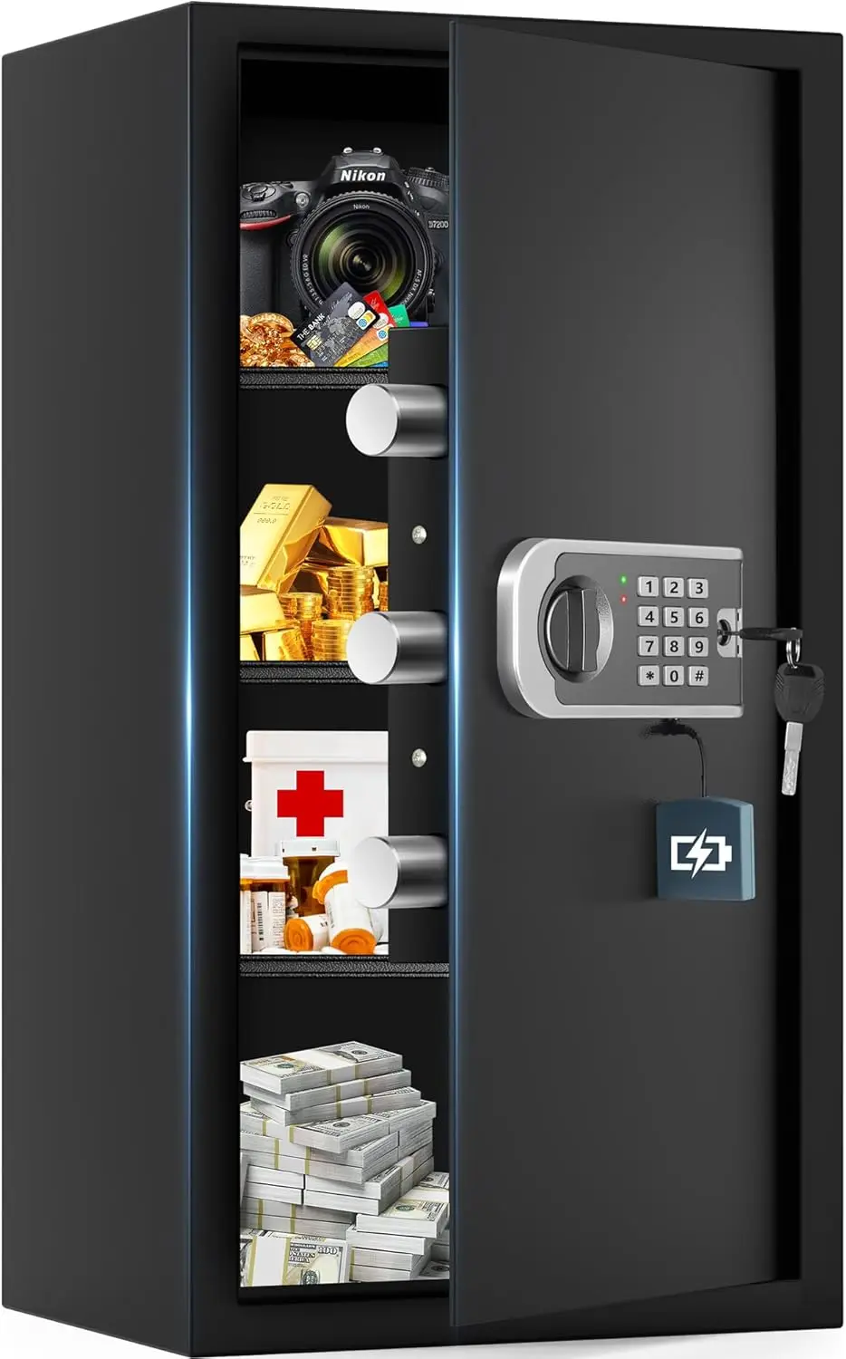 6.0 Cuft Large Fireproof Safe Box, Home Safes Water and Fireproof, Digital Security Safes with Programmable Keypad Keys, Smart A