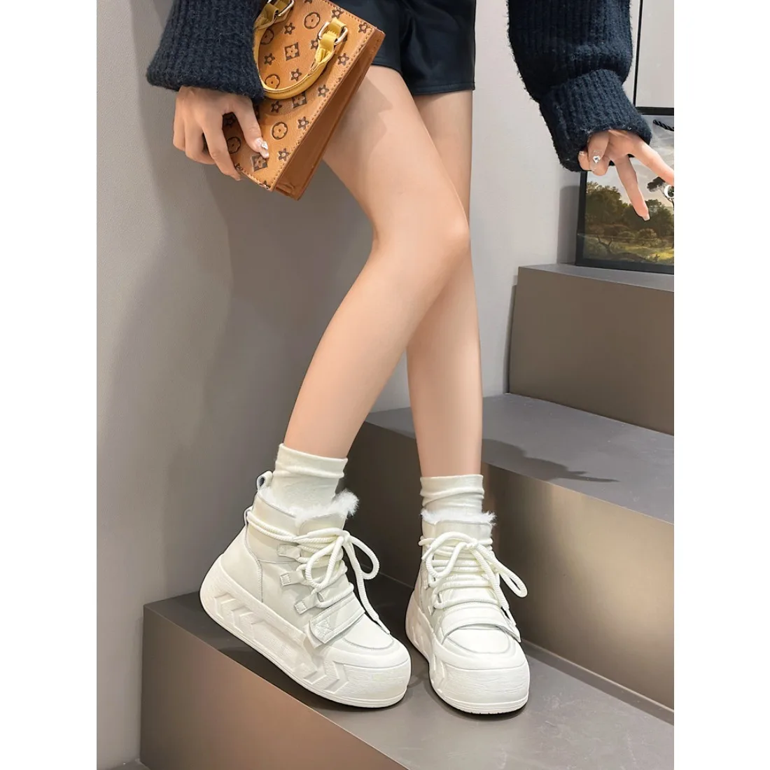 

Женские зимние ботинки, короткие ботинки, с толстой подкладкой и утеплением, стильные и универсальные, на толстой подошве