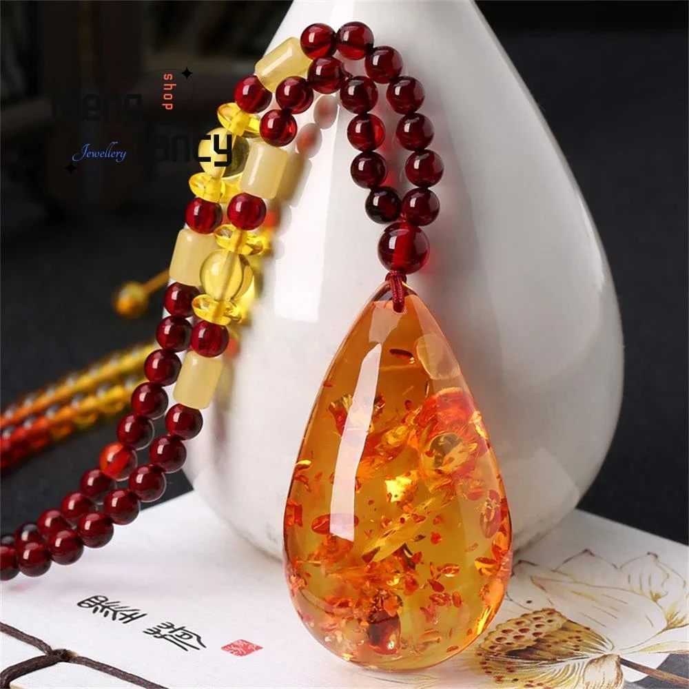 

Old Beeswax Amber Chicken Oil Yellow Water Drops Peace Buckle Pendant Natural Exquisite High-grade Fashion Jewelry Holiday Gifts