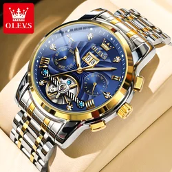 OLEVS 9910 Original Automatic Mechanical Watch for Men Tourbillon Skeleton Design Stainless Steel Men's Wristwatch Moon Phase