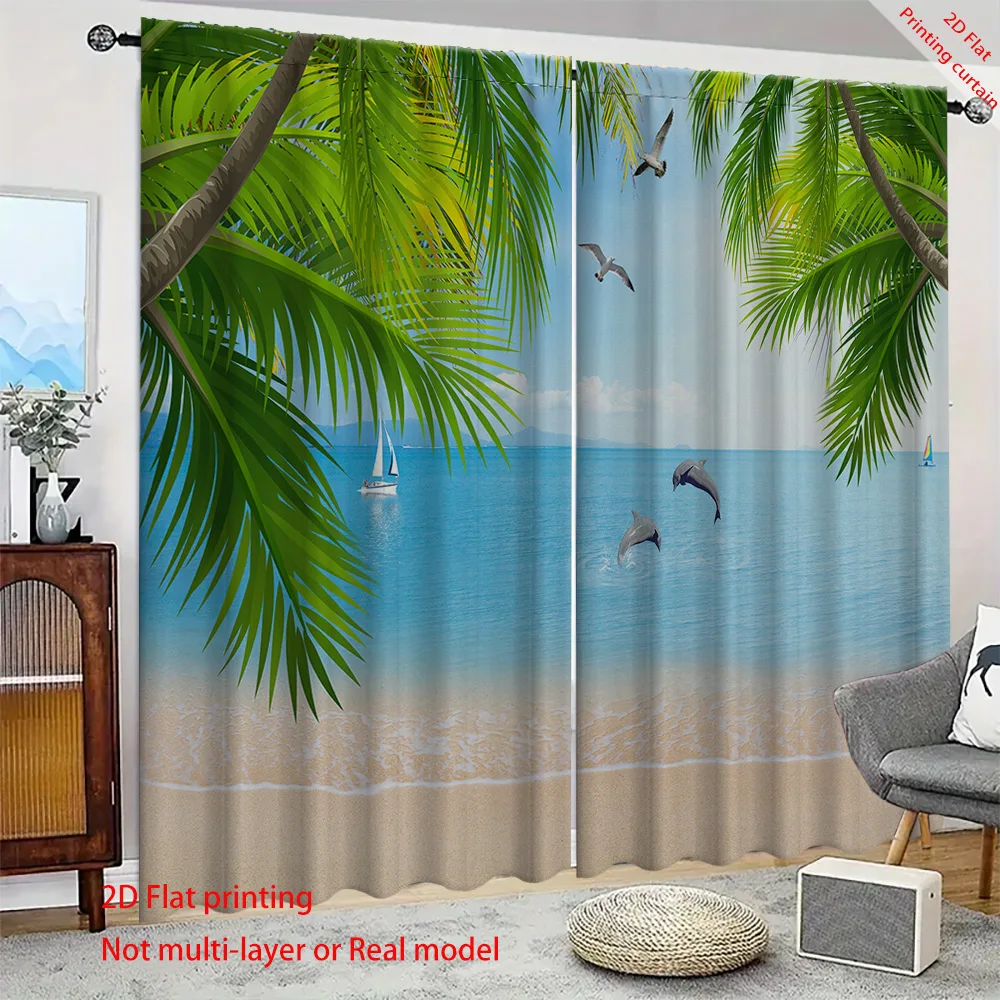 

Ocean coconut tree printed curtains, aesthetic home decoration, bedroom, living room, dormitory and office sunshade curtains