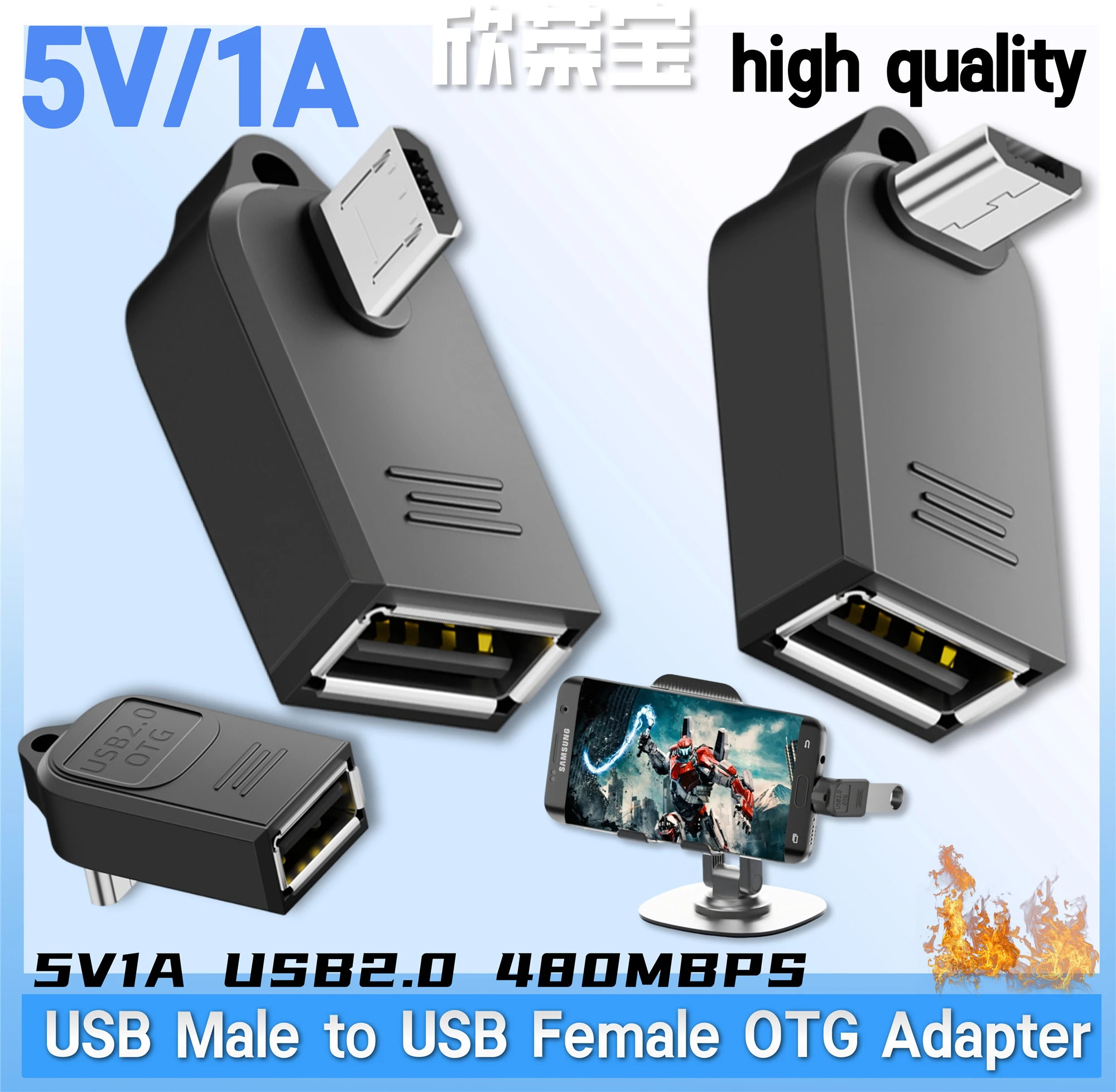 90 degree micro USB Male to USB Female OTG Adapter With Fast Data Transmission For Mobile Phones And Digital Accessories 480mbps