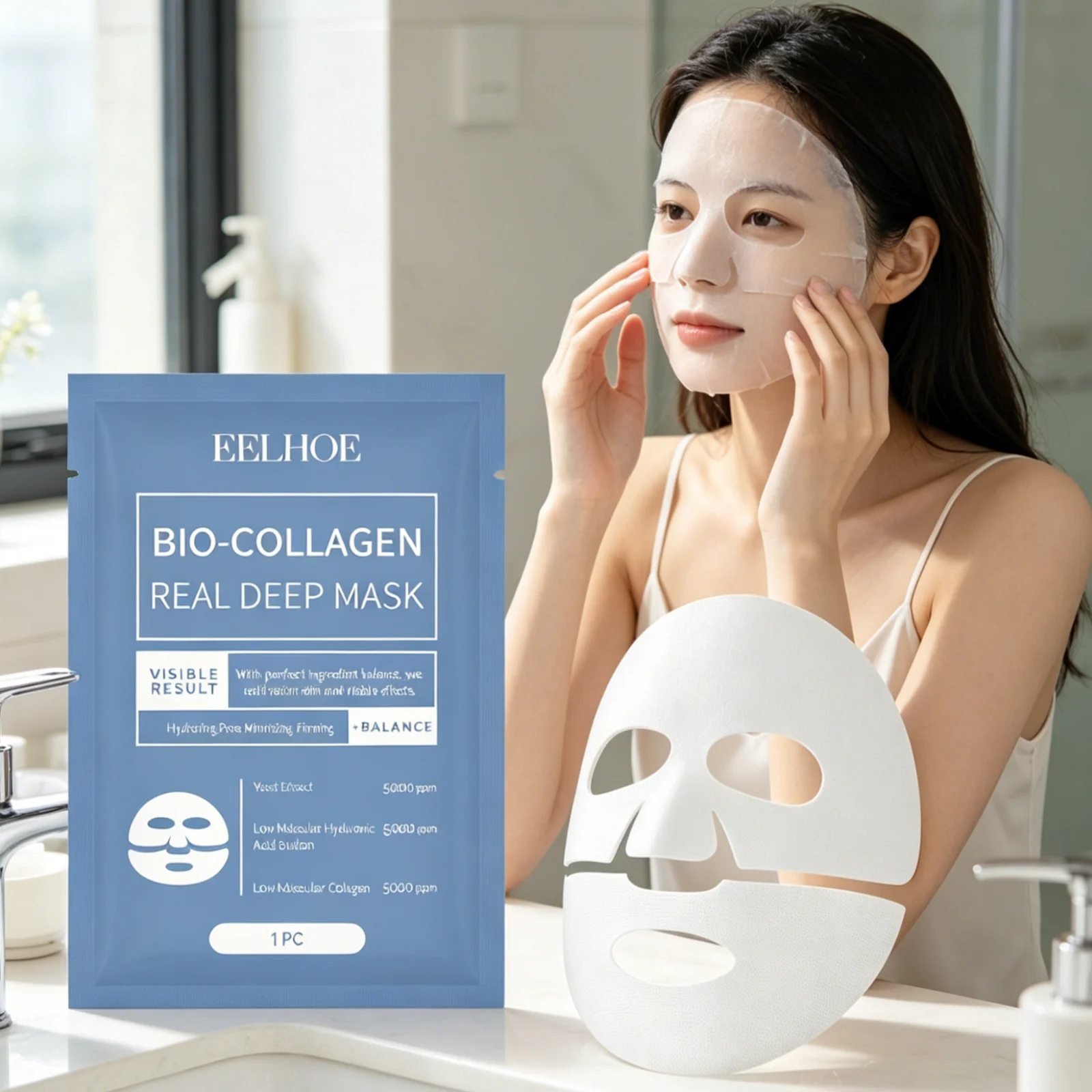 EELHOE Bio Collagen Mask Long Lasting Moisturizing Skin Firming Wrinkle Reducing Pore Minimizing Brightening Deep Hydrating Mask