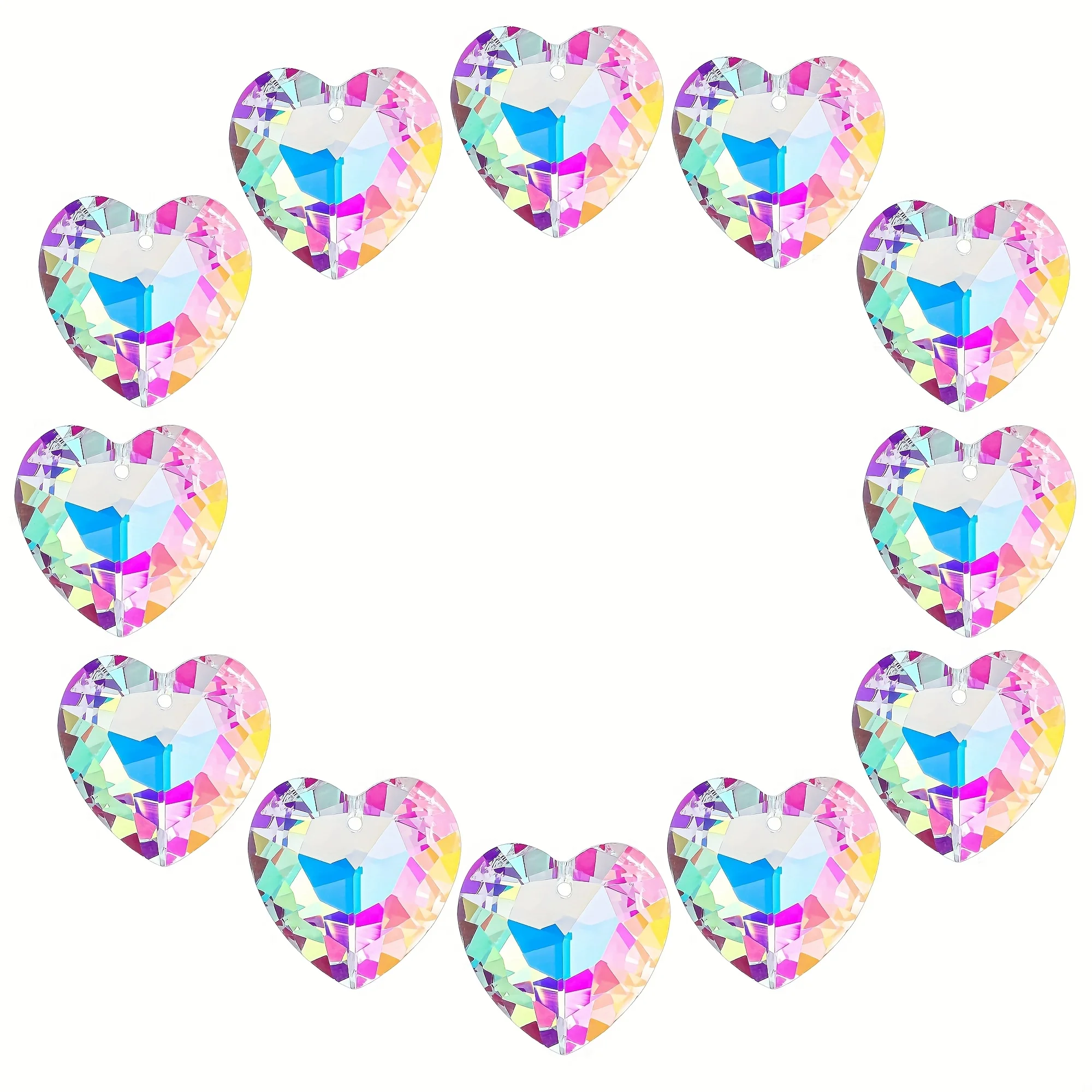12pcs Colorful Crystal Heart Prism Suncatcher, Heart Prism Chandelier Drop Parts Window Sun Catcher Crystals Hanging Pendant, 27