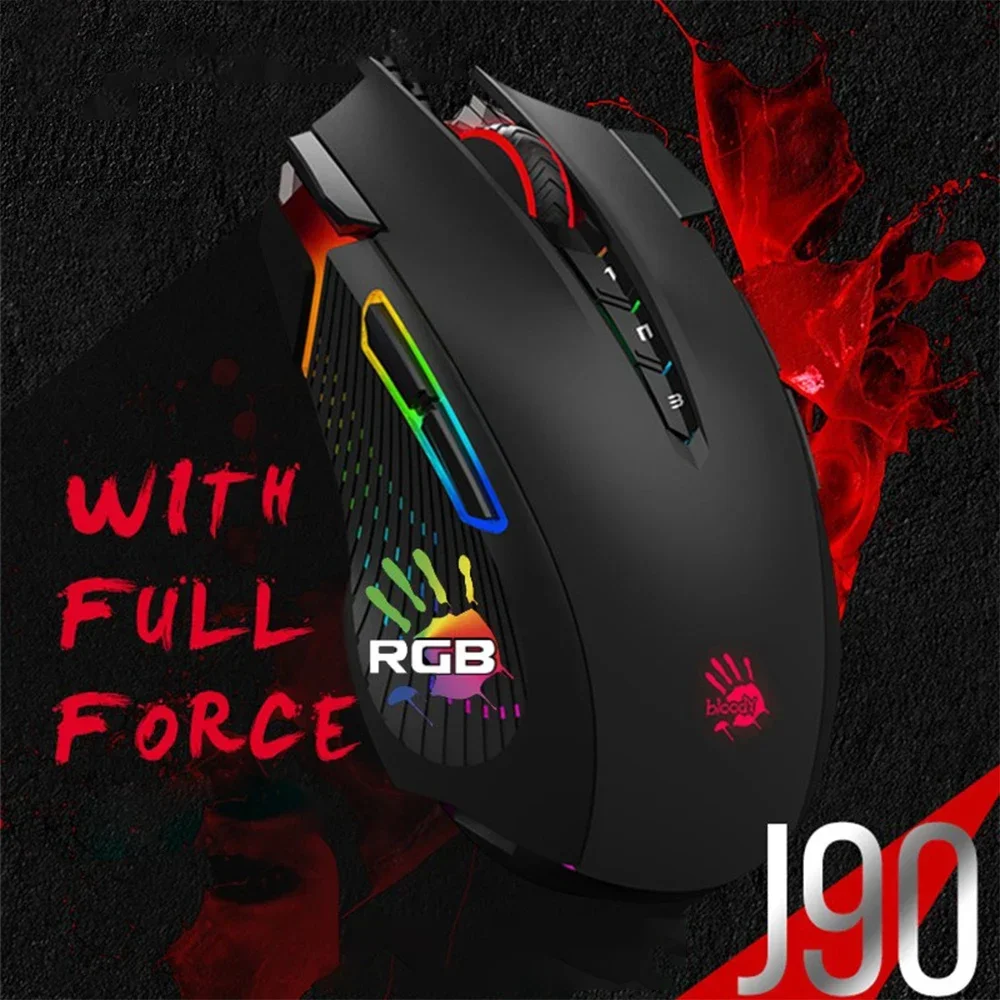 A4TECH Bloody J90s Wired Gaming Mouse RGB  PAW3325 Lightweight E-sports Gamer FPS Macro Programming Mouse Pc Office Gifts